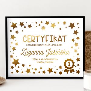 Dyplom dla siostry CERTYFIKAT prezent dla starszej siostry