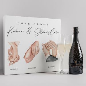 Prosecco z kieliszkami LOVE STORY prezent dla pastwa modych