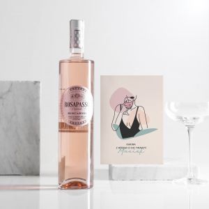 Różowe wino dla dziewczyny Rosapasso + kartka z personalizacją