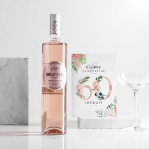 Wino na 60 urodziny i personalizowana kartka ROSAPASSO