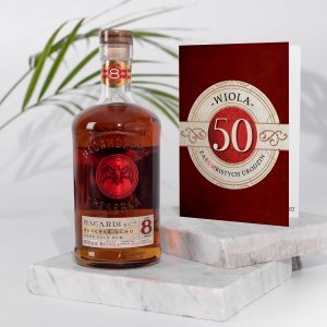 Prezent z okazji 50 urodzin RUM BACARDI z personalizowan kartk