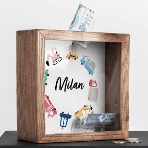 Personalizowana skarbonka DLA CHOPCA z imieniem drewniana skarbonka prezent dla dziecka