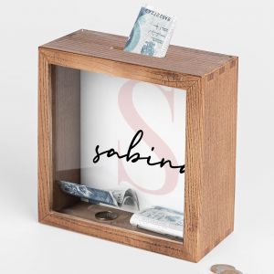 Skarbonka dla dziewczynki Z IMIENIEM personalizowana skarbonka prezent dla dziewczynki drewniana skarbonka