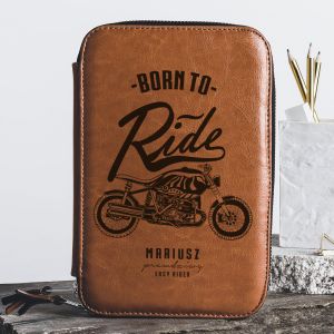 Skrzany organizer mski BORN TO RIDE prezent dla motocyklisty