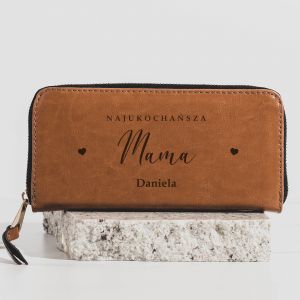 Skrzany portfel dla mamy NAJUKOCHASZA MAMA prezent dla mamy portfel damski skrzany