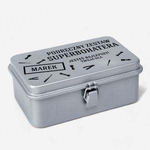 Szara skrzynka metalowa SUPERBOHATER prezent dla ma