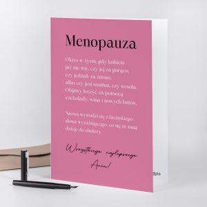 mieszna kartka A4 na urodziny kobiety MENOPAUZA mieszny prezent dla kobiety mieszna kartka urodzinowa