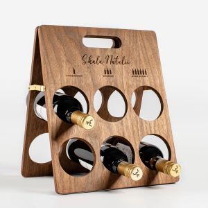 Stojak na wino z drewna SKALA zabawny prezent dla przyjaciółki