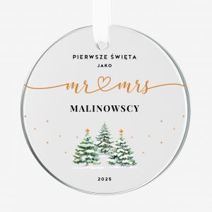 witeczna zawieszka szklana MR & MRS prezent dla nowoecw