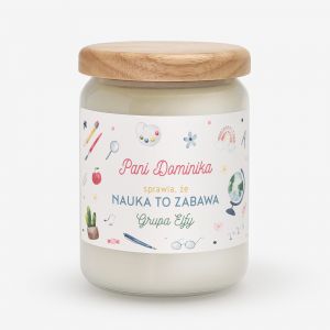 wieca z dedykacj NAUKA TO ZABAWA podzikowanie dla pani przedszkolanki