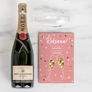 Szampan MOET z personalizowan kartk ELEGANCKI PREZENT na wieczr panieski