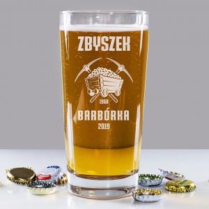 Szklanka do piwa z grawerem BARBÓRKA prezent dla górnika
