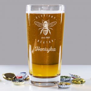 Szklanka do piwa z grawerem NEKTAR prezent dla pszczelarza