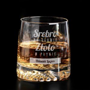 Stylowa szklanka do whisky ZŁOTO W PŁYNIE prezent dla dziadka