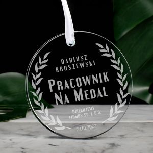 Zawieszka szklanka MEDAL DLA NAJLEPSZEGO PRACOWNIKA