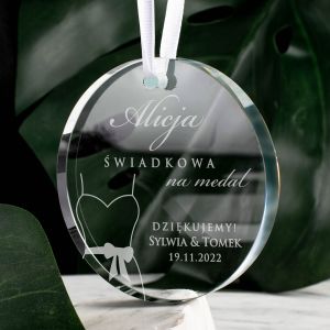 Grawerowany medal DLA WIADKOWEJ szklana zawieszka