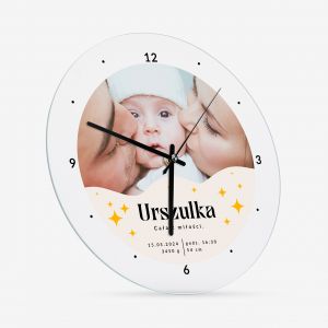Szklany zegar METRYCZKA prezent na narodziny dziecka