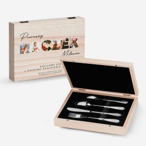 Sztuce NA ROCZEK w personalizowanej skrzynce prezent na roczek sztuce dla dziecka prezent na roczek dla chopca