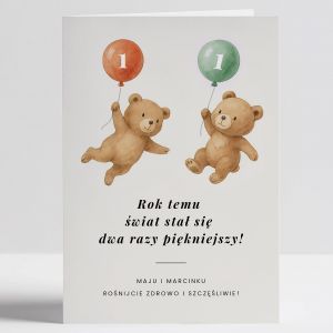 Urodzinowa kartka dla bliniakw MISIE prezent dla bliniakw prezent na roczek kartka na roczek