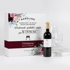 Wino z kieliszkami na prezent PREZENTOWY ZESTAW DLA WIADKOWEJ