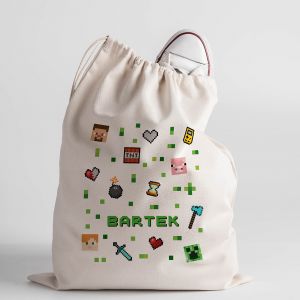 Worek na buty GAME ON w stylu Minecraft prezent dla gracza prezent dla chopca worek z nadrukiem worek szkolny