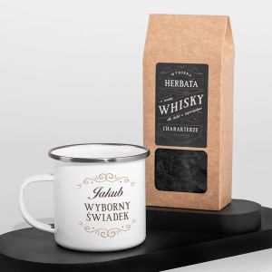 Herbata Whisky i kubek personalizowany DLA ŚWIADKA na podziękowanie