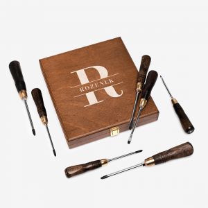 Zestaw �rubokr�t�w w grawerowanej skrzynce MONOGRAM prezent dla ch�opaka prezent na urodziny