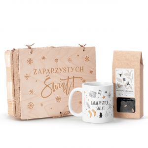 Box witeczny ZAPARZYSTYCH WIT herbata i kubek w koszyku