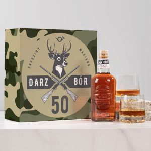 Zestaw whisky ze szklankami PREZENT DLA MYŚLIWEGO NA 50 URODZINY 