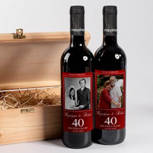 Zestaw win w skrzynce PREZENT NA 40-LECIE LUBU prezent dla pary prezent na 40 rocznic lubu personalizowane wina