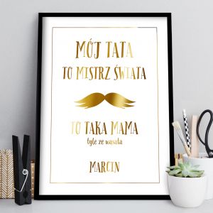 Zoty plakat TATA MISTRZ WIATA prezent dla taty na urodziny od dziecka