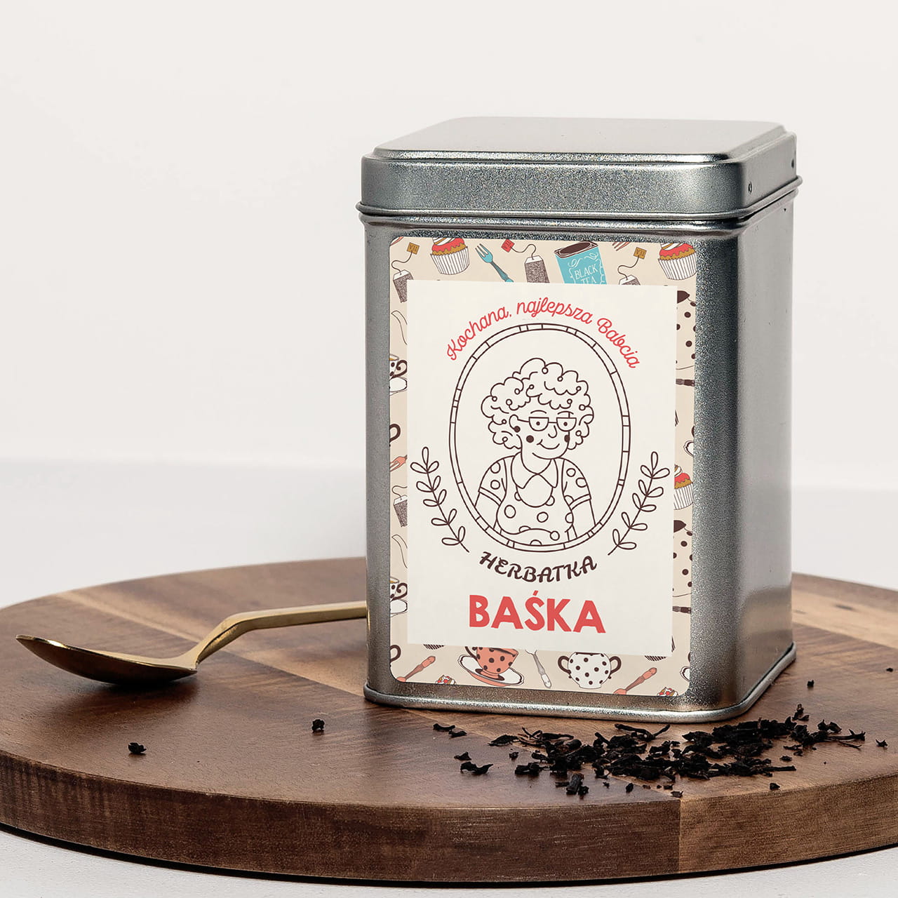 Czarna herbata personalizowana PREZENT DLA BABCI NA URODZINY