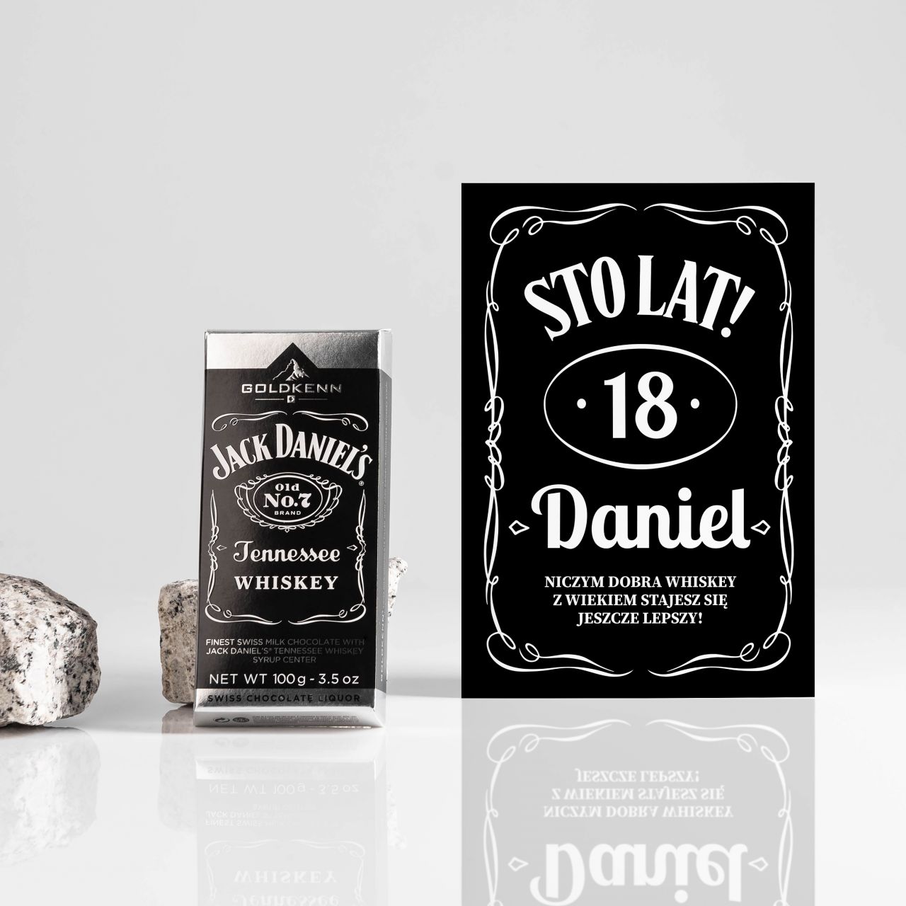 Czekolada Jack Daniel's + kartka z życzeniami na 18 urodziny