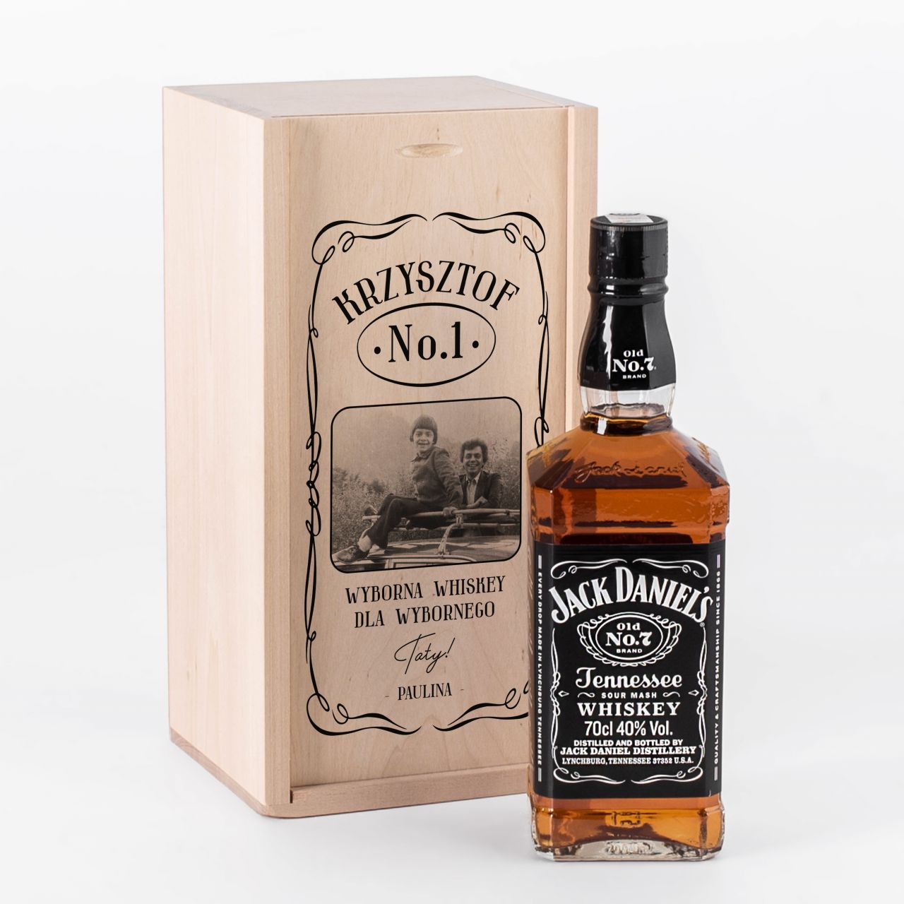 Jack Daniel's DLA TATY w drewnianej skrzynce