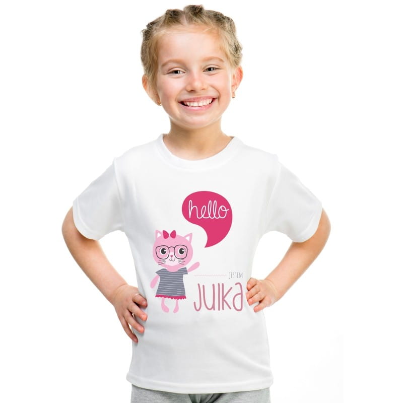 Koszulka z nadrukiem HELLO prezent na Dzień Dziecka dla dziewczynki