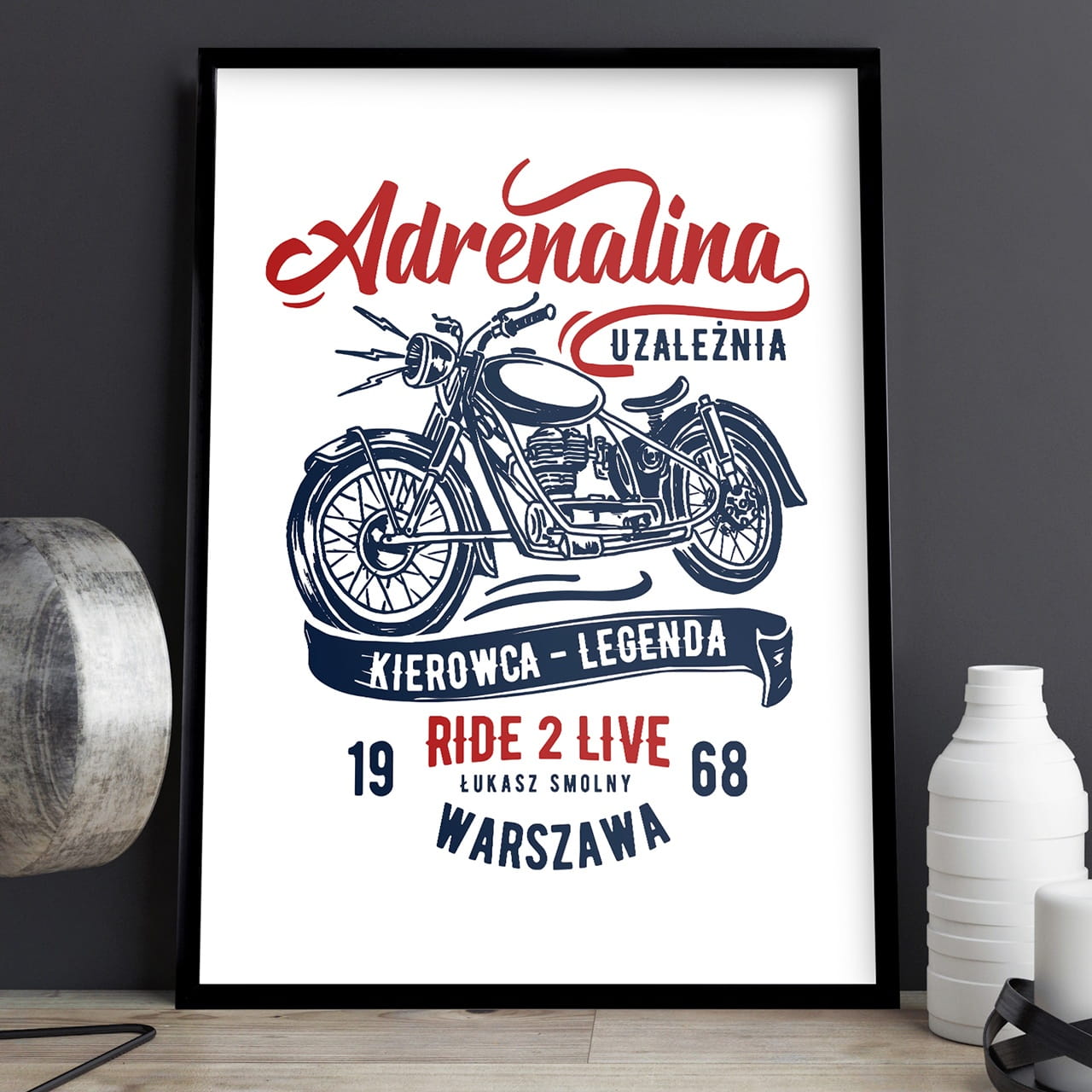 Plakat personalizowany 31x41 cm ADRENALINA prezent dla motocyklisty