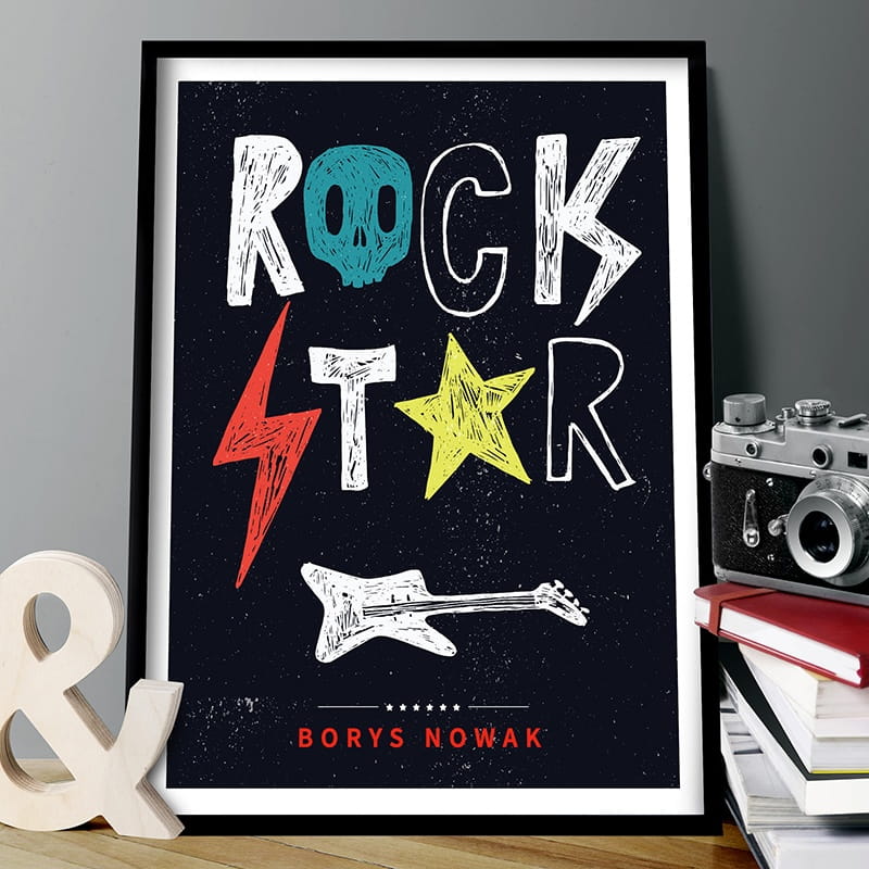 Plakat personalizowany 31x41 cm ROCKSTAR prezent dla małego muzyka