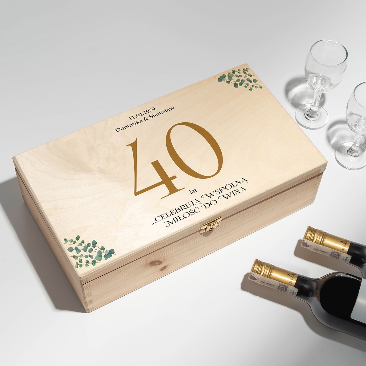 Podwójna skrzynka na wino MIŁOŚĆ prezent na 40 rocznicę ślubu