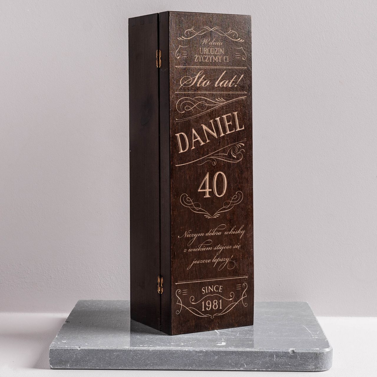 Skrzynka drewniana na whisky PREZENT DLA MĘŻCZYZNY NA 40 URODZINY 