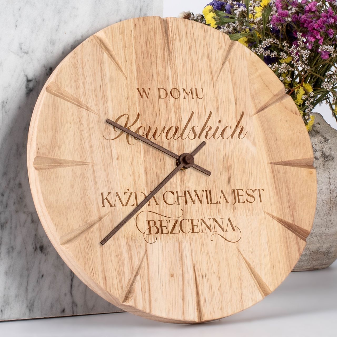 Zegar z drewna GRAWEROWANY prezent do domu