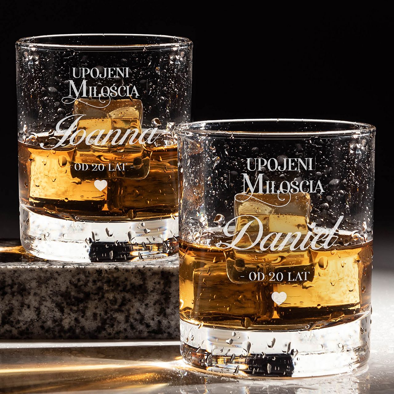 Grawerowane szklanki do whisky PREZENT NA 20 ROCZNICĘ ŚLUBU DLA PRZYJACIÓŁ