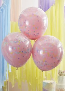 Balony z konfetti w rodku PINK AND PASTEL RAINBOW (3szt.)