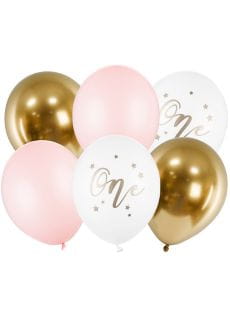Balony urodzinowe ONE balony na roczek rowe (6szt.)
