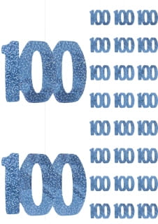 Dekoracja wiszca 100 URODZINY GLITZ blue (6szt.)