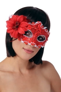 Maska karnawaowa byszczca z kwiatem czerwona