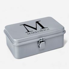 Personalizowana skrzynka metalowa szara MONOGRAM prezent dla faceta