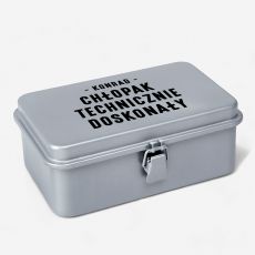 Personalizowana skrzynka szara TECHNICZNIE DOSKONAY praktyczny prezent dla chopaka