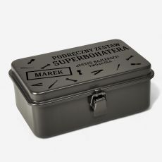 Ciemnozielona skrzynka metalowa SUPERBOHATER prezent dla ma